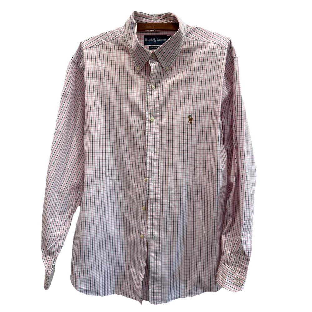 Ralph Lauren Classic Fit Shirt 17 34/35 XL Pink Blue White Tattersall